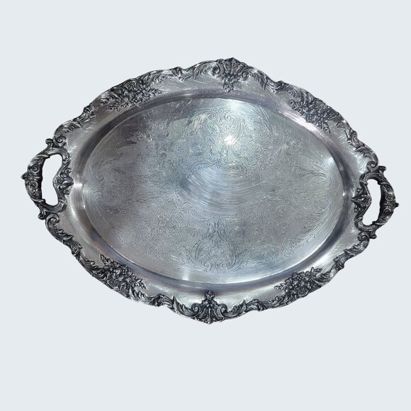 Reed & Barton King Francis Large Handled Metal Serving Tray Silverplate - Picture 1 of 16